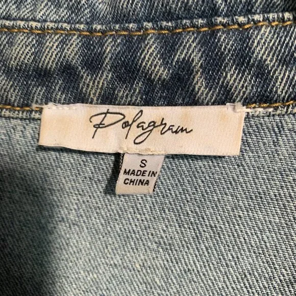 Hand Painted One Of A Kind, Bedazzled, Up-Cycled Denim Jacket Geometric Cat Face - Picture 10 of 11